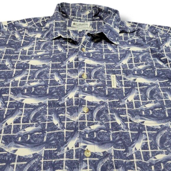 Columbia Shirt Size XL Hawaiian Style Shirt Button Up Shirt Fish All Over Print - Picture 3 of 6
